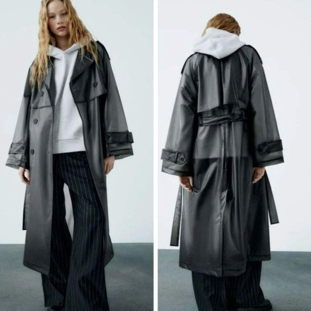 NWT Zara XS / S Oversized Transparent Trench Coat NEW WITH TAGS